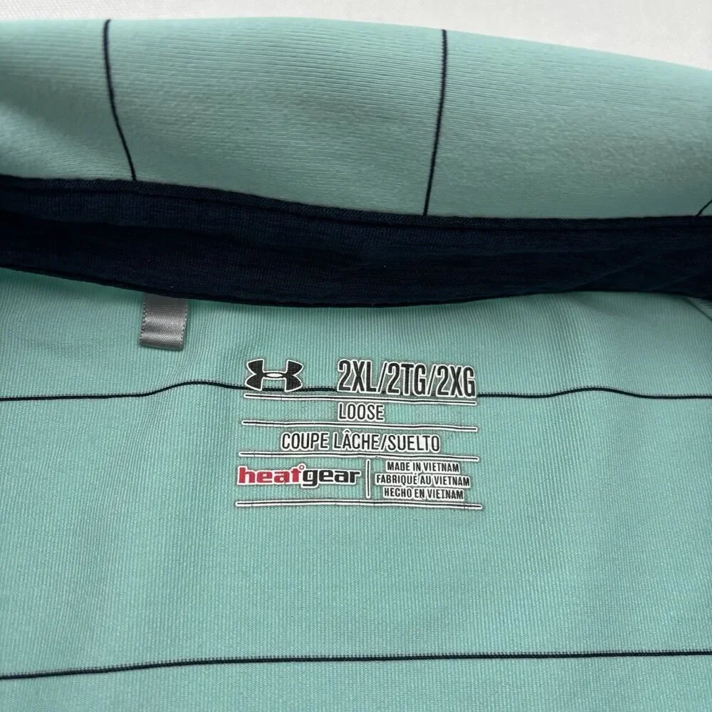 Under Armour Polo Shirt Mens 2XL The Playoff Polo Teal Striped Loose fit Golf